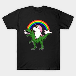 Unicorn Riding Dinosaur T Shirt T rex Kids Girls T-Shirt